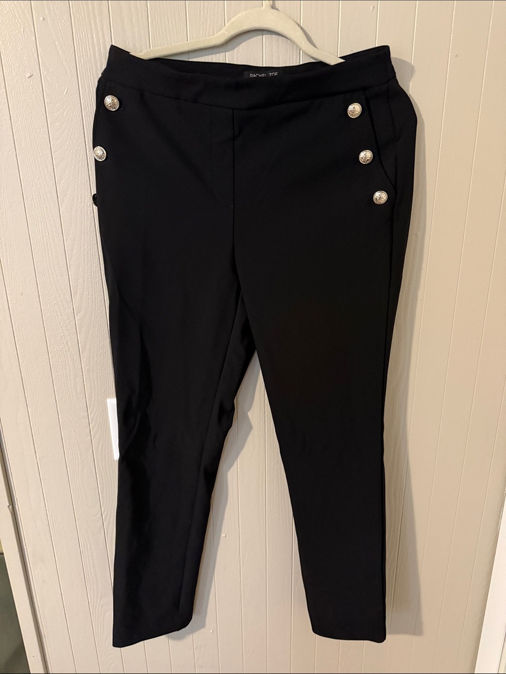 Rachel Zoe Black Straight-Leg Pants with Decorative Buttons